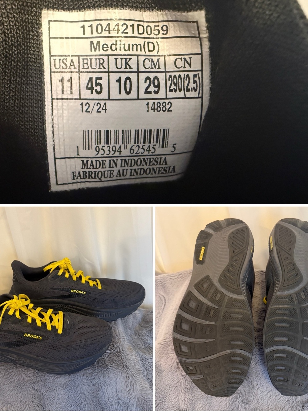 Brooks Ghost 17 Mens Running Shoes Size 11 D Ebony Black Yellow 1104421D059